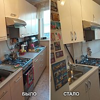 Обновление кухонного гарнитура, Сулимова 23. Замена фасадов, замена столешницы, замена ручек.